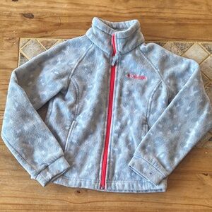 Columbia Light Gray Leopard Print Fleece Jacket with Bright Pink Details